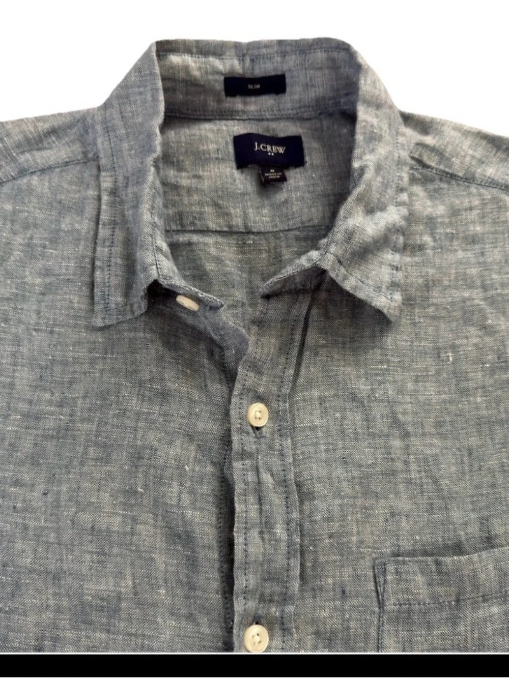 J.Crew Men's Slim Fit Linen Button Down Shirt Size M Gray Blue Long Sleeve